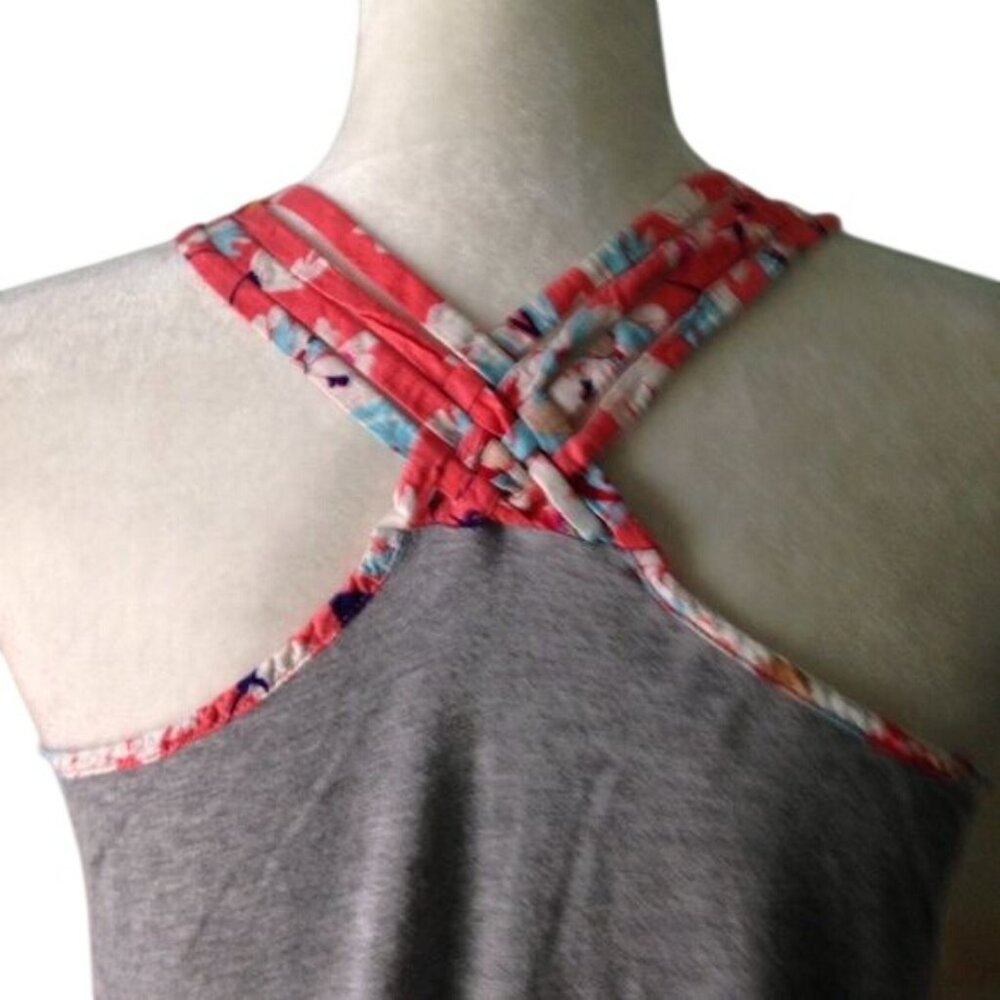 B Jewel Braided Back Tank Top Size Small Orange Grey Floral Racerback Knit - Picture 4 of 6
